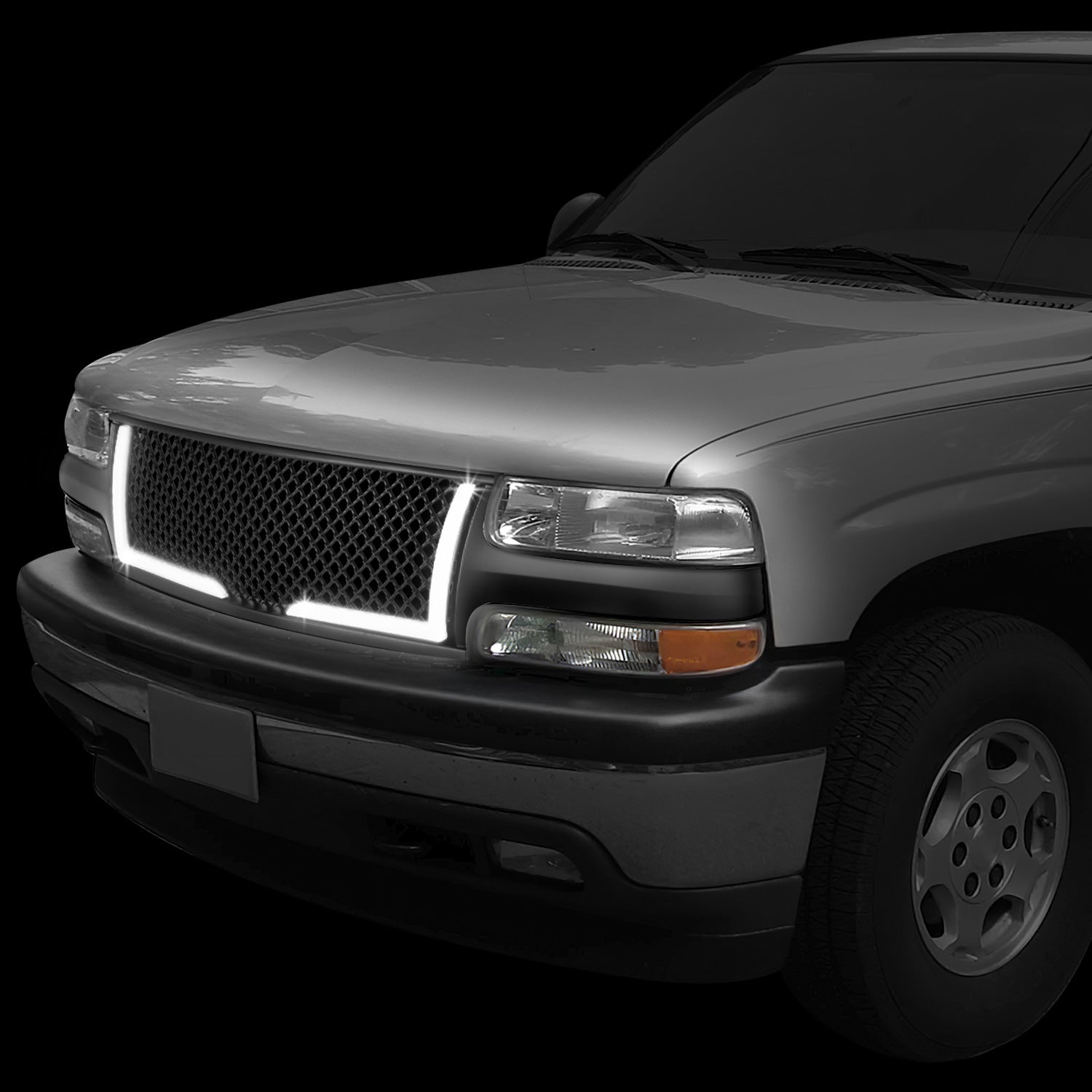 Charismatic Racing Concepts Matte Black Mesh Grille With LED DRL For 2007-2013 Chevy Silverado 1500