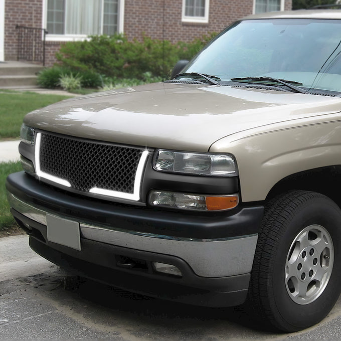 Diamond Mesh LED DRL Front Grille <br>99-02 Chevy Silverado 1500 2500 LD