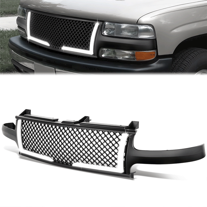 Diamond Mesh LED DRL Front Grille <br>99-02 Chevy Silverado 1500 2500 LD