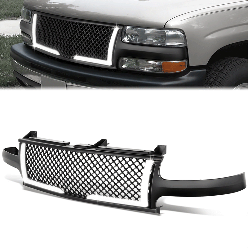 Diamond Mesh LED DRL Front Grille <br>99-02 Chevy Silverado 1500 2500 LD