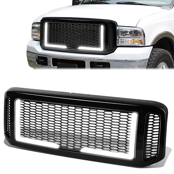 Honeycomb Mesh LED Bar Front Grille <br>05-07 Ford F250 F350 F450 F550 Super Duty