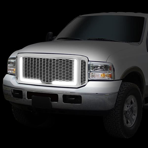Honeycomb Mesh LED Bar Front Grille <br>05-07 Ford F250 F350 F450 F550 Super Duty