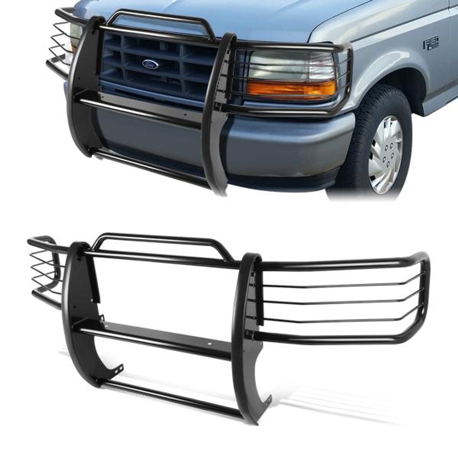 92-97 Ford F150 F250 F350 Bronco Brush Grille Guard - Steel - Black