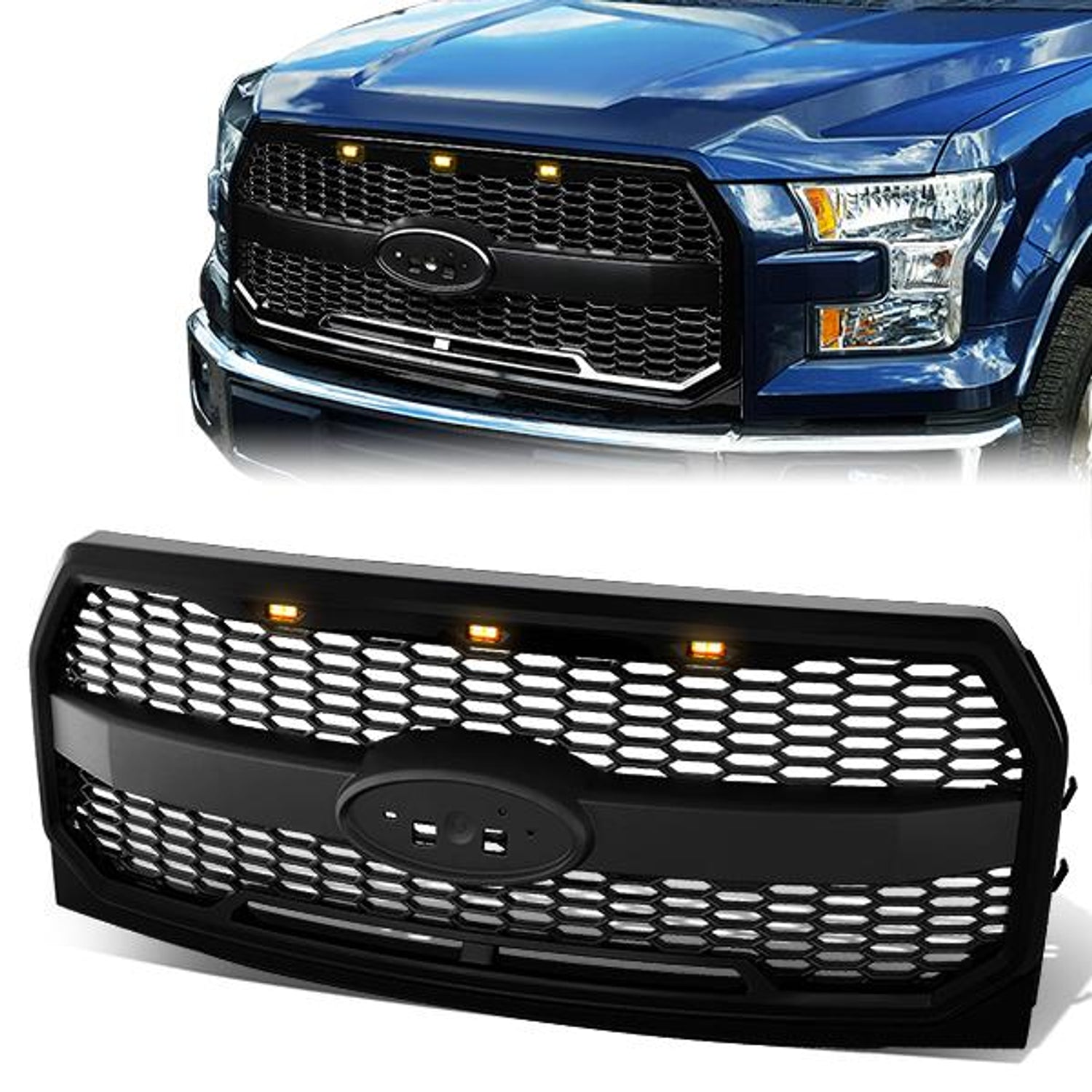 Honeycomb Mesh LED DRL Front Grille <br>15-17 Ford F-150