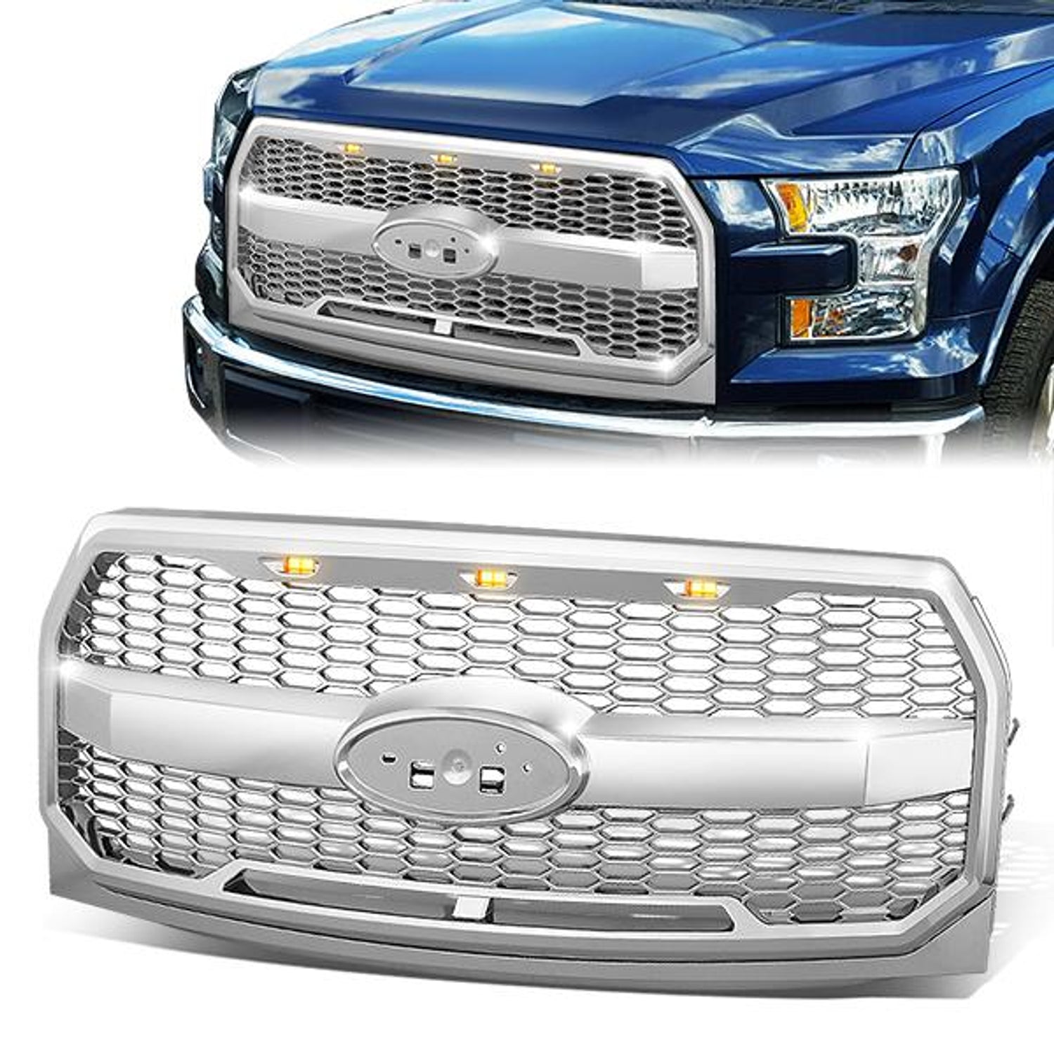 Honeycomb Mesh LED DRL Front Grille <br>15-17 Ford F-150