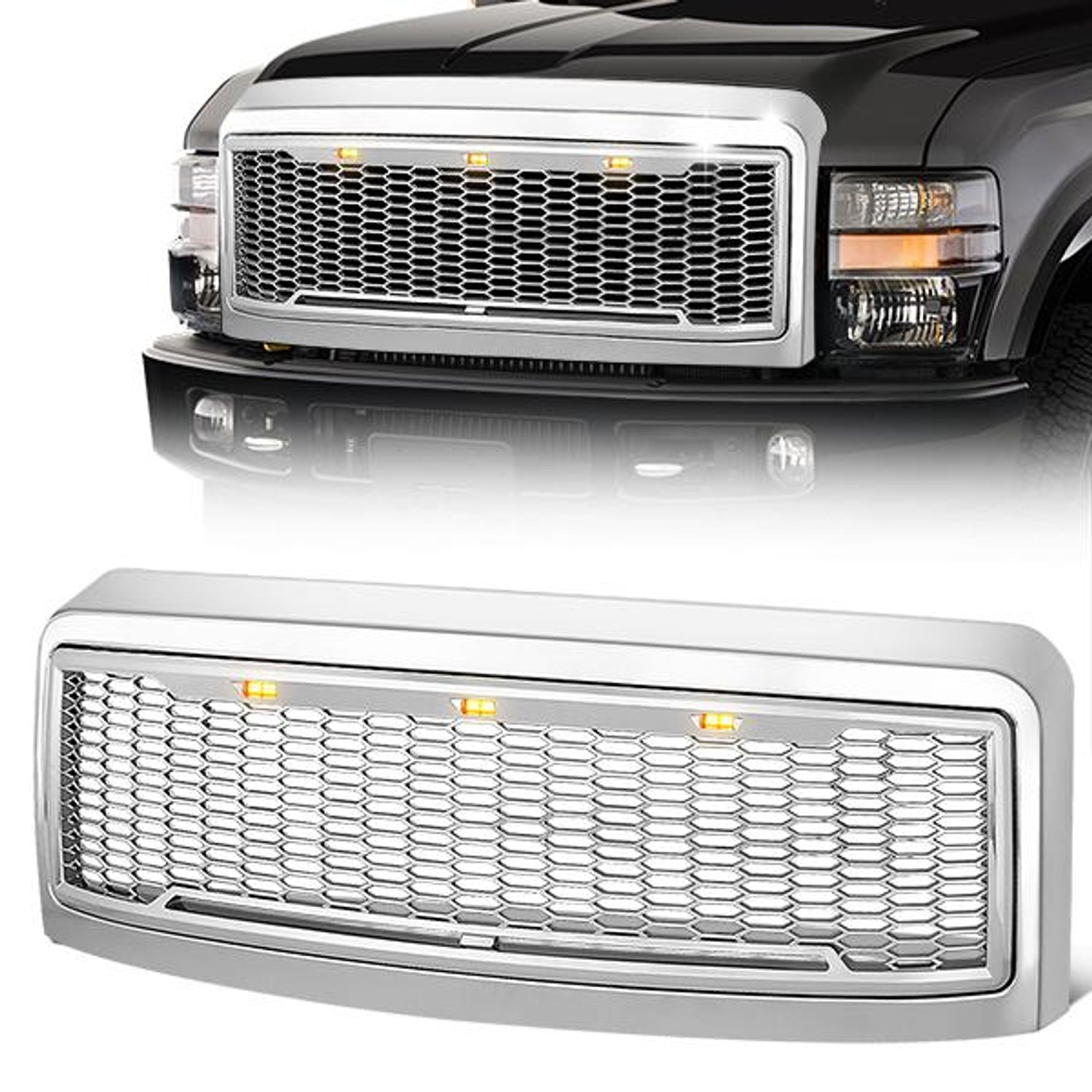 Honeycomb Mesh LED DRL Front Grille <br>08-10 Ford F250 F350