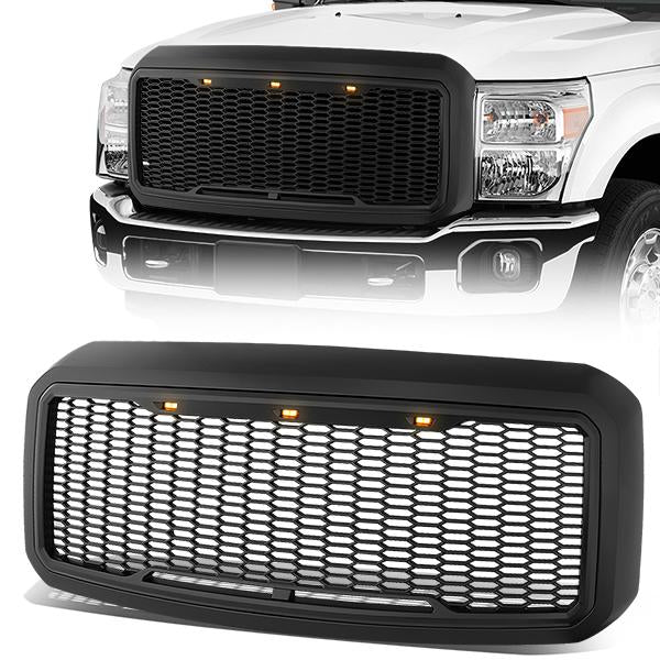Honeycomb Mesh LED DRL Front Grille <br>11-16 Ford F250 F350 F450 F550 Super Duty