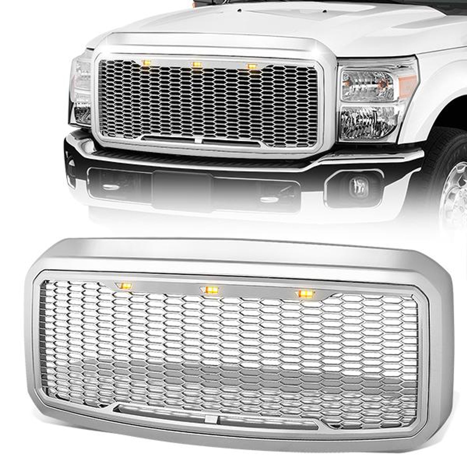 Honeycomb Mesh LED DRL Front Grille <br>11-16 Ford F250 F350 F450 F550 Super Duty