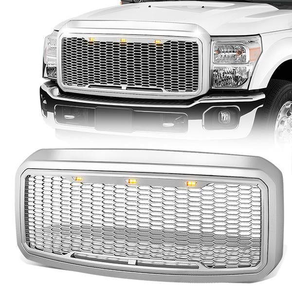 Honeycomb Mesh LED DRL Front Grille <br>11-16 Ford F250 F350 F450 F550 Super Duty