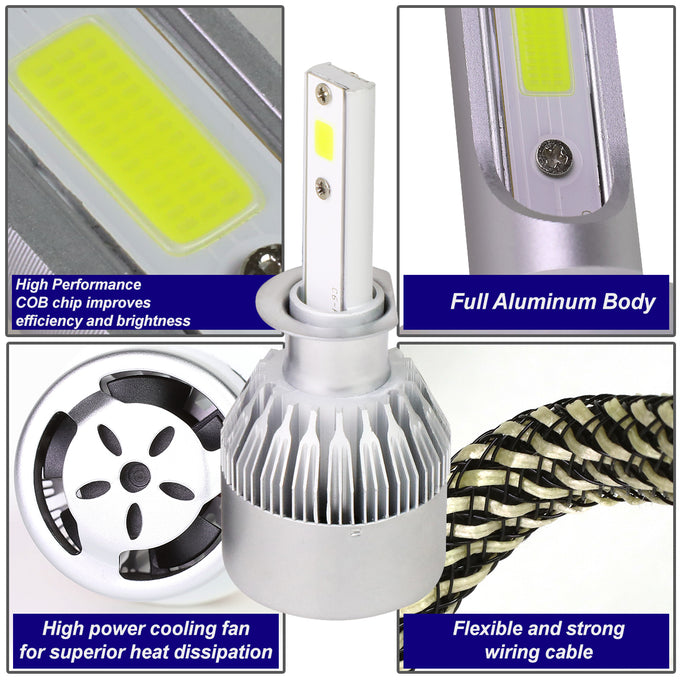6000K H1 LED High/Low Beam Headlight Bulbs + Cooling Fan - HID-LED-LB-FAN-H1
