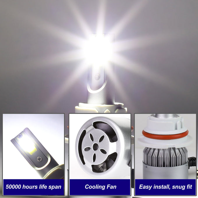 6000K H13 LED High/Low Beam Headlight Bulbs + Cooling Fan - HID-LED-LB-FAN-H13-HL