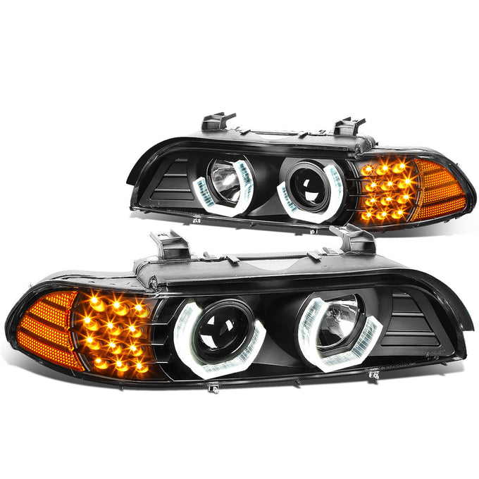 D-Motoring - Headlights - LED U-Halo - Black Housing - Projector - Plug-n-Play - Pair - BMW 528i / 530i / 540i / BMW M5 - 1