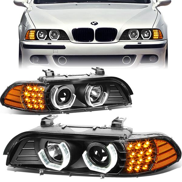 96-03 BMW 528i 530i 540i BMW M5 Headlights - LED U-Halo - Black Housing - Projector - Plug-n-Play - Pair