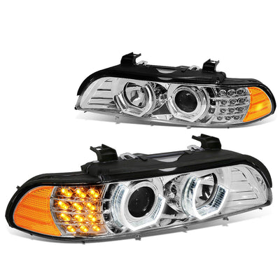D-Motoring - Headlights - LED U-Halo - Clear Housing - Projector - Plug-n-Play - Pair - BMW 528i / 530i / 540i / BMW M5 - 1