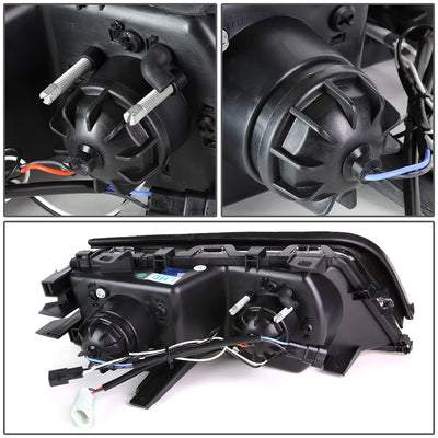 D-Motoring - Headlights - LED U-Halo - Black Housing - Projector - Plug-n-Play - Pair - 99-01 BMW 3-Series Sedans / Wagons - 6