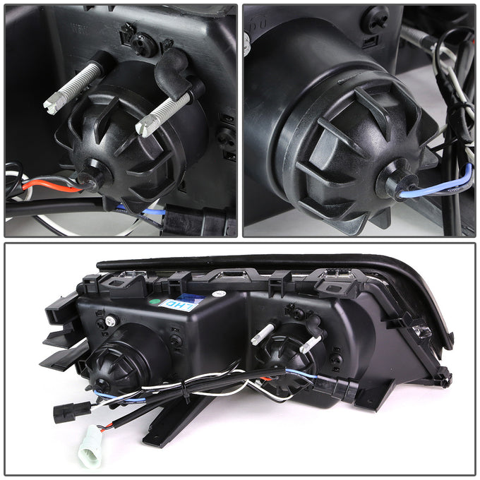 D-Motoring - Headlights - LED U-Halo - Black Housing - Projector - Plug-n-Play - Pair - 99-01 BMW 3-Series Sedans / Wagons - 6