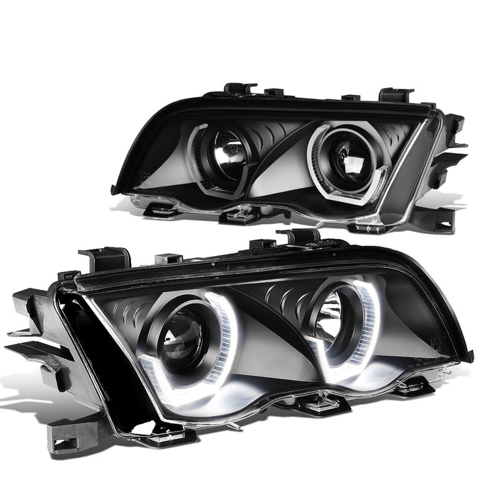 D-Motoring - Headlights - LED U-Halo - Black Housing - Projector - Plug-n-Play - Pair - 99-01 BMW 3-Series Sedans / Wagons - 1