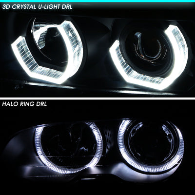 D-Motoring - Headlights - LED U-Halo - Black Housing - Projector - Plug-n-Play - Pair - 99-01 BMW 3-Series Sedans / Wagons - 4