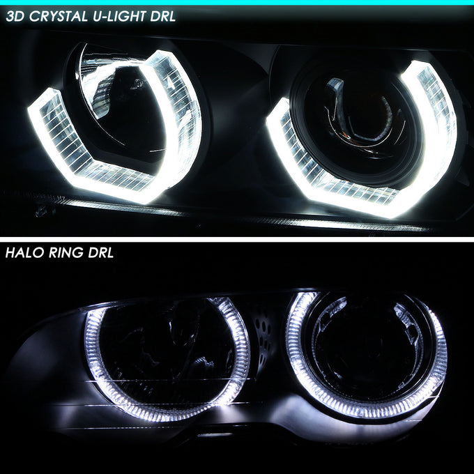 D-Motoring - Headlights - LED U-Halo - Black Housing - Projector - Plug-n-Play - Pair - 99-01 BMW 3-Series Sedans / Wagons - 4