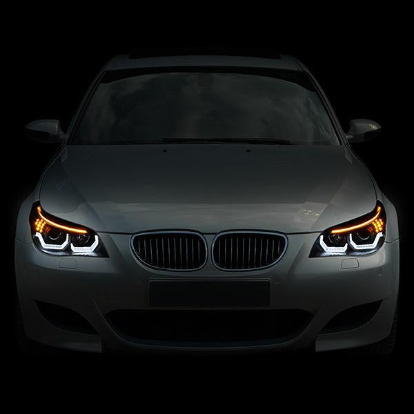 04-07 BMW 5-Series E60 Headlights - LED U-Halo+Turn Signal - w/Projector - Clear Lens - Pair - HL-3D-E6003-BK - 12