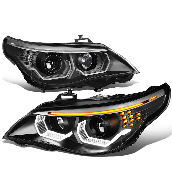 04-07-bmw-5-series-e60-headlights-led-u-halo-turn-signal-w-projector-clear-lens-pair-hl-3d-e6003-bk - 2