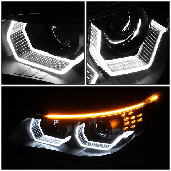 04-07 BMW 5-Series E60 Headlights - LED U-Halo+Turn Signal - w/Projector - Clear Lens - Pair - HL-3D-E6003-BK - 3