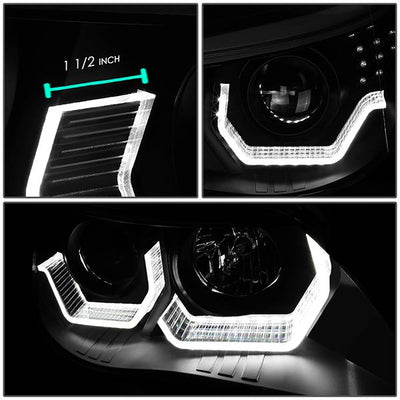 04-07 BMW 5-Series E60 Headlights - LED U-Halo+Turn Signal - w/Projector - Clear Lens - Pair - HL-3D-E6003-BK - 5