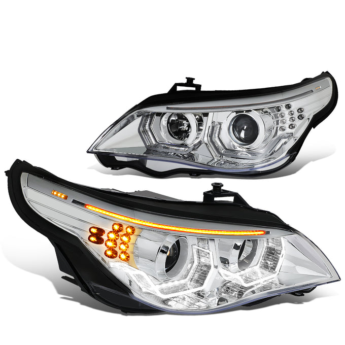 04-07 Bmw 5-Series Headlights - LED U-Halo+Turn Signal - Clear Lens - Plug-n-Play - Pair