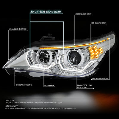 D-Motoring - 04-07 Bmw 5-SeriesHeadlights - LED U-Halo+Turn Signal - Clear Lens - Plug-n-Play - Pair - 2