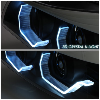 D-Motoring - Headlights - M-Style 3D Crystal LED U-Halo - Clear Lens - Projector - Plug-n-Play - Pair - 06-08 BMW E90 - 3