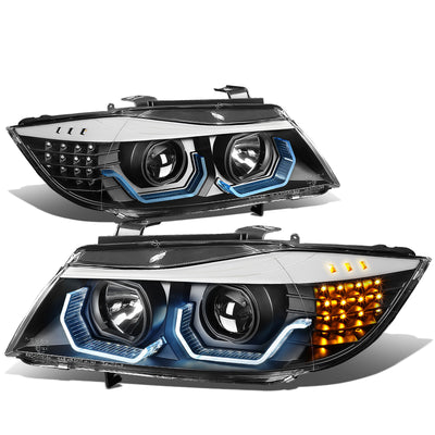 D-Motoring - Headlights - LED 3D Crystal U-Halo - Black Housing - Clear Lens - Clear Corner - Plug-n-Play - Pair - BMW 323I / 325XI / 325I / 328I / 328XI / 330I  4-Door Sedan4-Door Sedan - 1