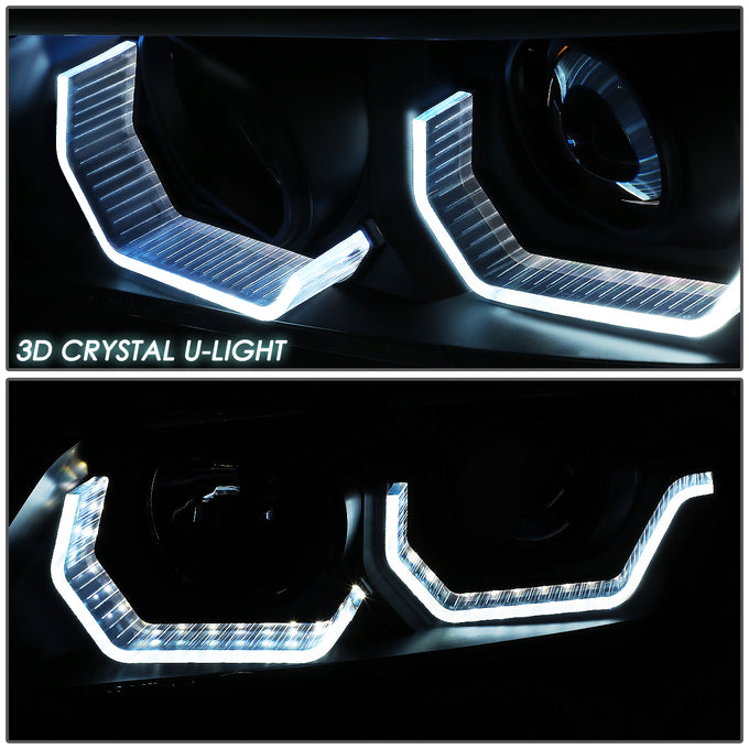 D-Motoring - Headlights - LED 3D Crystal U-Halo - Black Housing - Clear Lens - Clear Corner - Plug-n-Play - Pair - BMW 323I / 325XI / 325I / 328I / 328XI / 330I  4-Door Sedan4-Door Sedan - 2