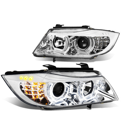 D-Motoring - Headlights - LED U-Halo - Chrome Housing - Projector - Plug-n-Play - Pair - BMW 323I / 325XI / 325I / 328I / 328XI / 330I  4-Door Sedan4-Door Sedan - 1