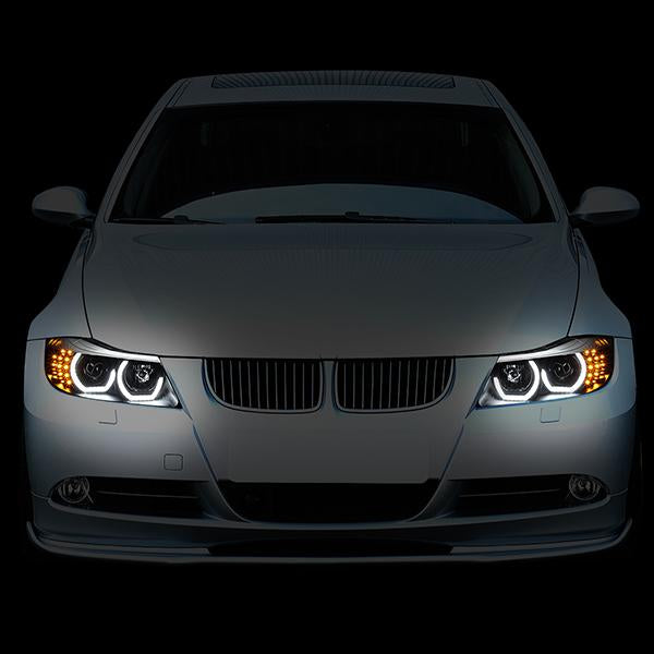 06-08 BMW 3-Series E90 Headlights - LED U-Halo - Black Housing - w/Projector - Clear Lens - Pair - HL-3D-E9005-GRAY - 12