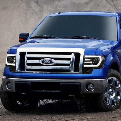 09-14 Ford F-150 Headlights - LED DRL - Front Bumper - Clear Lens - Clear Corner - Projector - Pair - HL-3D-F15009-BK-CL1 - 9