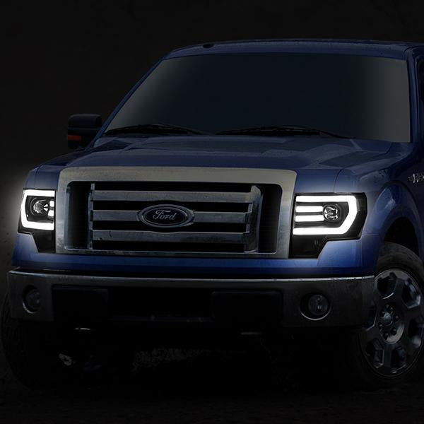 09-14 Ford F-150 Headlights - LED DRL - Front Bumper - Clear Lens - Clear Corner - Projector - Pair - HL-3D-F15009-BK-CL1 - 10
