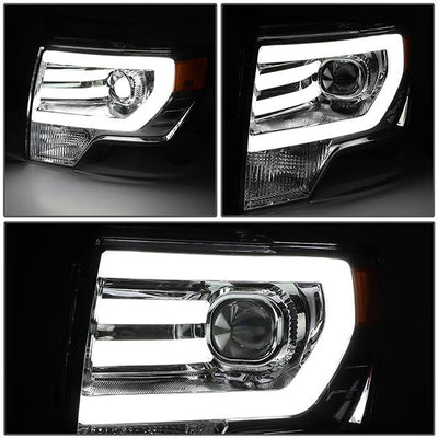 09-14 Ford F-150 Headlights - LED DRL - Front Bumper - Clear Lens - Amber Corner - Projector - Pair - HL-3D-F15009-CH-AM - 3