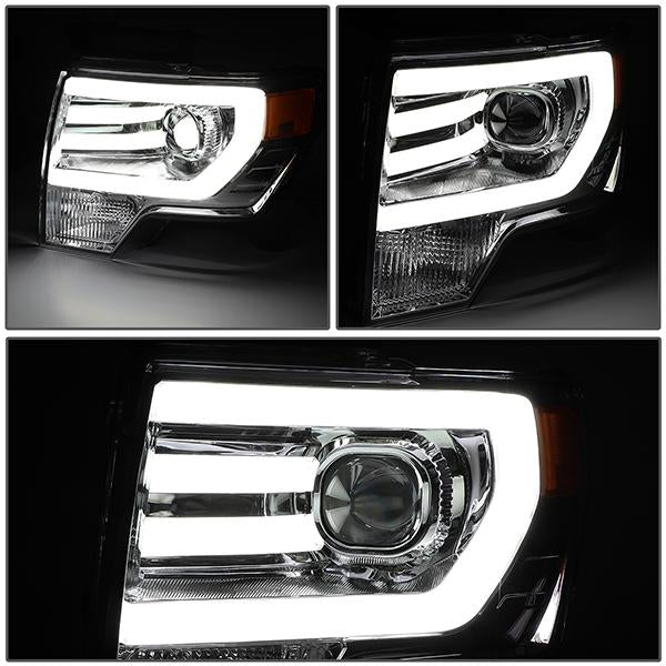 09-14 Ford F-150 Headlights - LED DRL - Front Bumper - Clear Lens - Amber Corner - Projector - Pair - HL-3D-F15009-CH-AM - 3