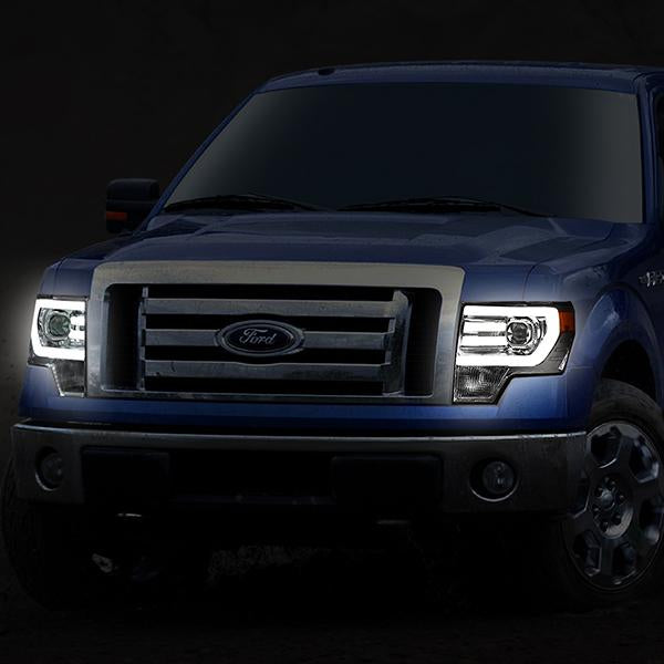09-14 Ford F-150 Headlights - LED DRL - Front Bumper - Clear Lens - Amber Corner - Projector - Pair - HL-3D-F15009-CH-AM - 10