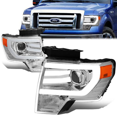 09-14 Ford F-150 Headlights - LED DRL - Front Bumper - Clear Lens - Amber Corner - Projector - Pair - HL-3D-F15009-CH-AM - 1