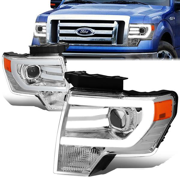 09-14 Ford F-150 Headlights - LED DRL - Front Bumper - Clear Lens - Amber Corner - Projector - Pair - HL-3D-F15009-CH-AM - 1