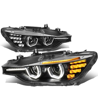 D-Motoring - Headlights - LED 3D Crystal U-Halo+DRL - Black Housing - Plug-n-Play - Pair - 12-16 BMW F30 3-Series 4-Dr Sedan & Wagon - 1