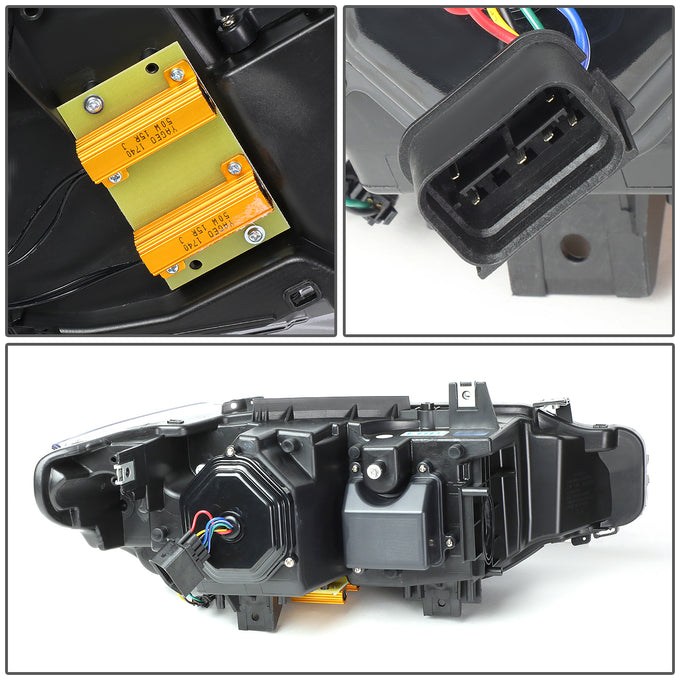 D-Motoring - Headlights - LED 3D Crystal U-Halo+DRL - Black Housing - Plug-n-Play - Pair - 12-16 BMW F30 3-Series 4-Dr Sedan & Wagon - 6