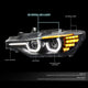 D-Motoring - Headlights - LED 3D Crystal U-Halo+DRL - Black Housing - Plug-n-Play - Pair - 12-16 BMW F30 3-Series 4-Dr Sedan & Wagon - 2