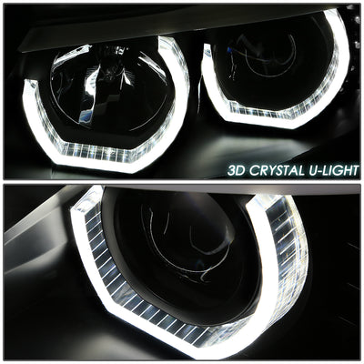 D-Motoring - Headlights - LED 3D Crystal U-Halo+DRL - Black Housing - Plug-n-Play - Pair - 12-16 BMW F30 3-Series 4-Dr Sedan & Wagon - 3