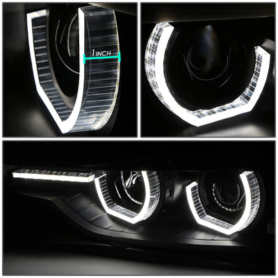 D-Motoring - Headlights - LED 3D Crystal U-Halo+DRL - Black Housing - Plug-n-Play - Pair - 12-16 BMW F30 3-Series 4-Dr Sedan & Wagon - 4