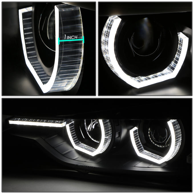 D-Motoring - Headlights - LED 3D Crystal U-Halo+DRL - Black Housing - Plug-n-Play - Pair - 12-16 BMW F30 3-Series 4-Dr Sedan & Wagon - 4