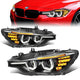 12-16 BMW F30 3-Series Wagon Headlights - LED 3D Crystal U-Halo+DRL - Black Housing - Plug-n-Play - Pair