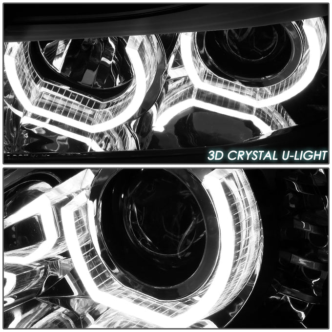 D-Motoring - Headlights - LED 3D Crystal U-Halo+DRL - Chrome Housing - Plug-n-Play - Pair - 12-16 BMW F30 3-Series 4-Dr Sedan & Wagon - 3