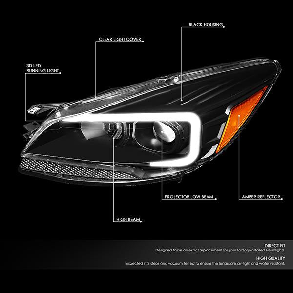 13-16 Ford Escape Headlights - LED DRL - Front Bumper - Clear Lens - Amber Corner - Projector - Pair - HL-3D-FESC13-BK-AM - 2